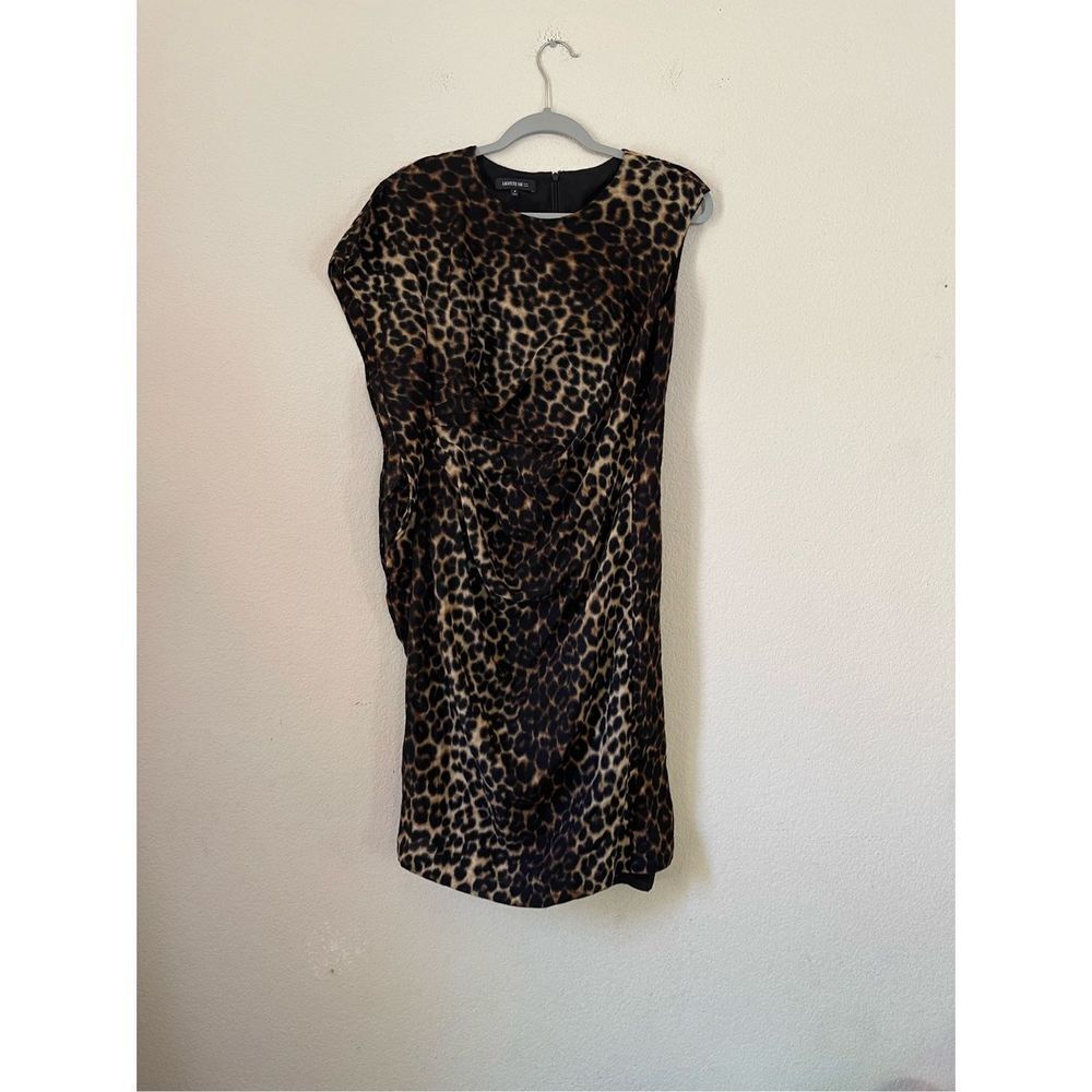 Lafayette 148 Talulah Leopard‎ Print Wool Dress Sz 8 ruffle side